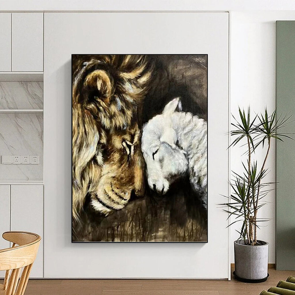 “Lion and Lamb Harmony” Painting On Canvas PT1452