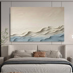 “Beige & Blue Textured Waves” - 3D Abstract Landscape Painting On Canvas PT251