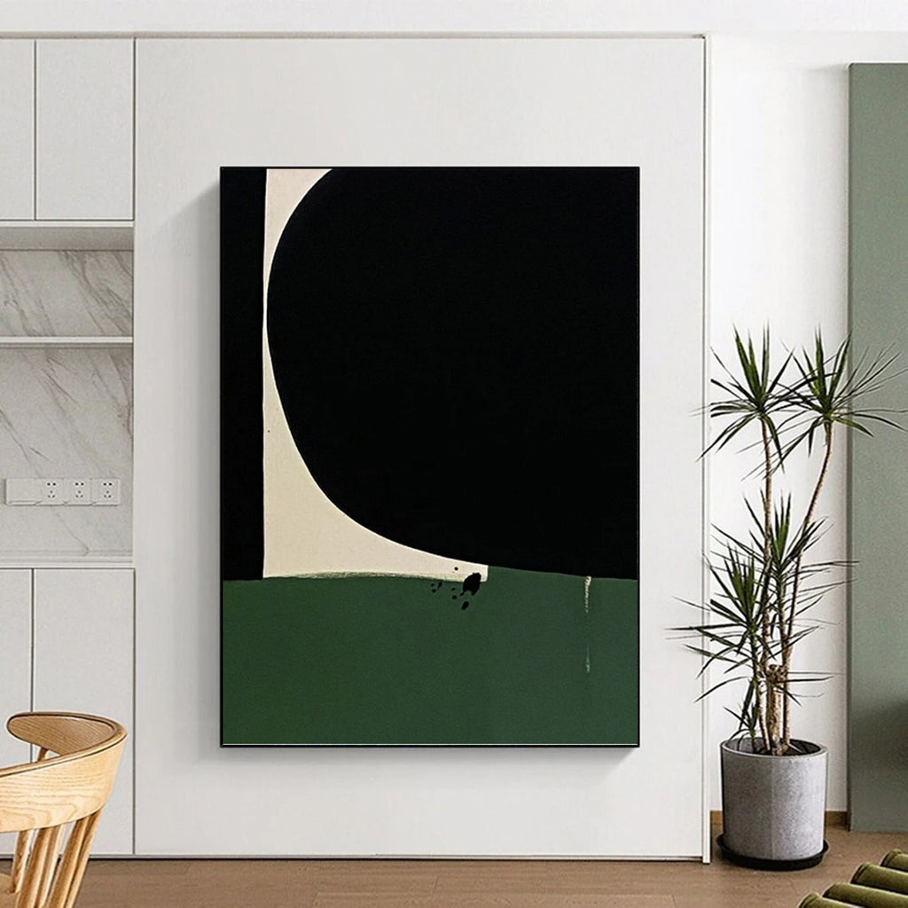 “Black - Green - White Abstract” - Minimalist Abstract Painting On Canvas PT1214