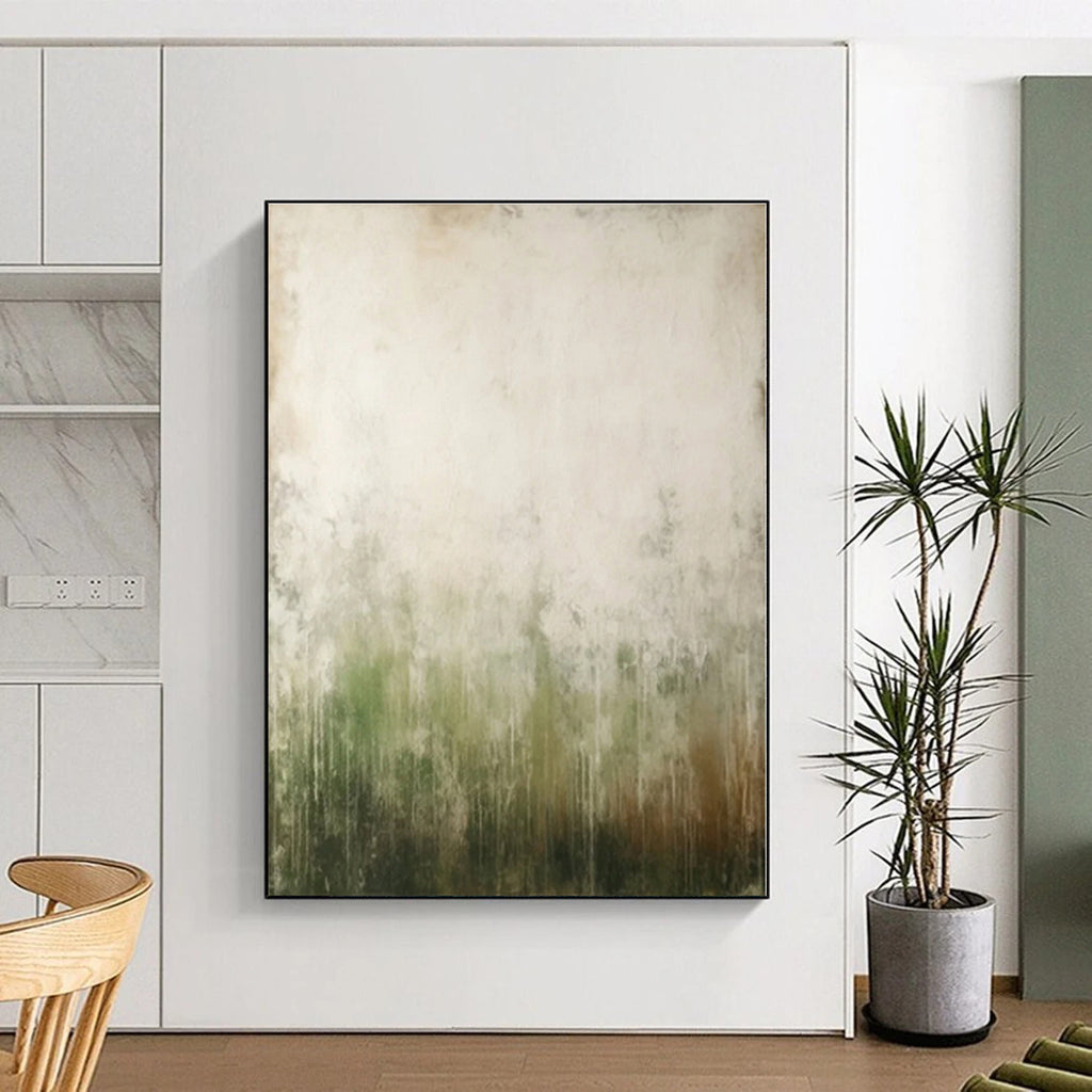 “Green - Gray Abstract Mist” - Green, Gray Abstract Painting On Canvas PS0534