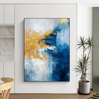 Blue - Gold Abstract Fusion Textured Painting On Canvas DS062