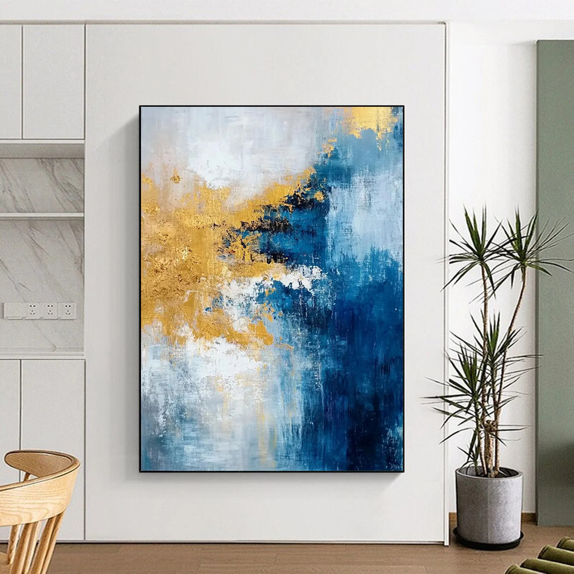 Blue - Gold Abstract Fusion Textured Painting On Canvas DS062