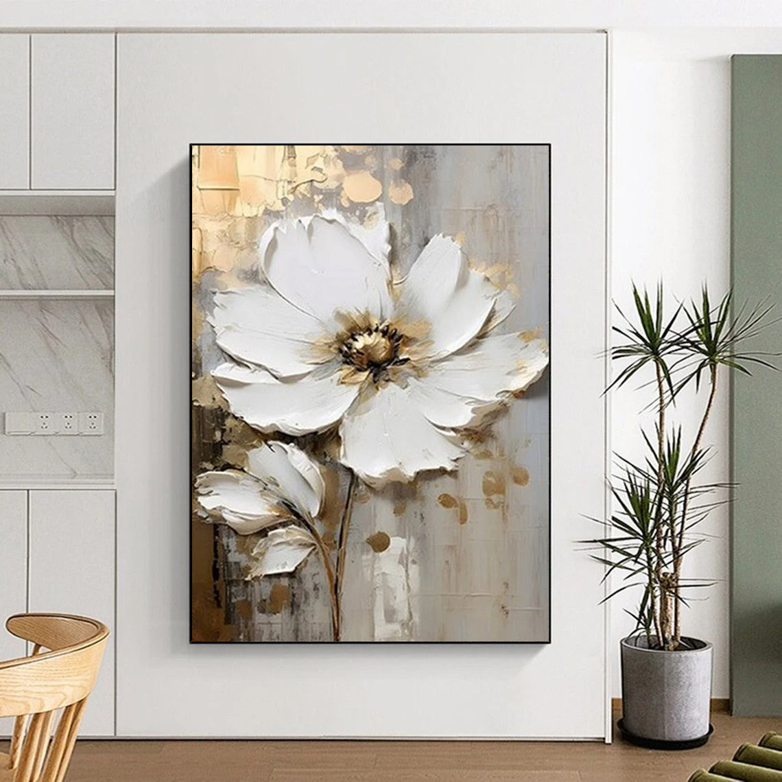 “Textured White Floral” - 3D Floral Abstract Painting On Canvas DS300