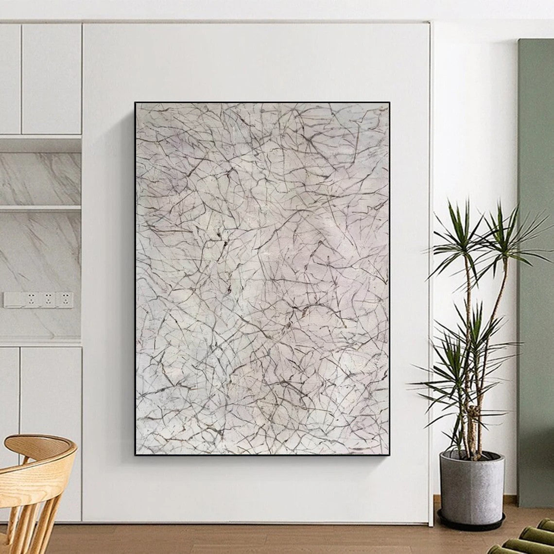 “Grey - White Abstract Web - like Texture” - Minimalist Abstract Painting On Canvas PS0306