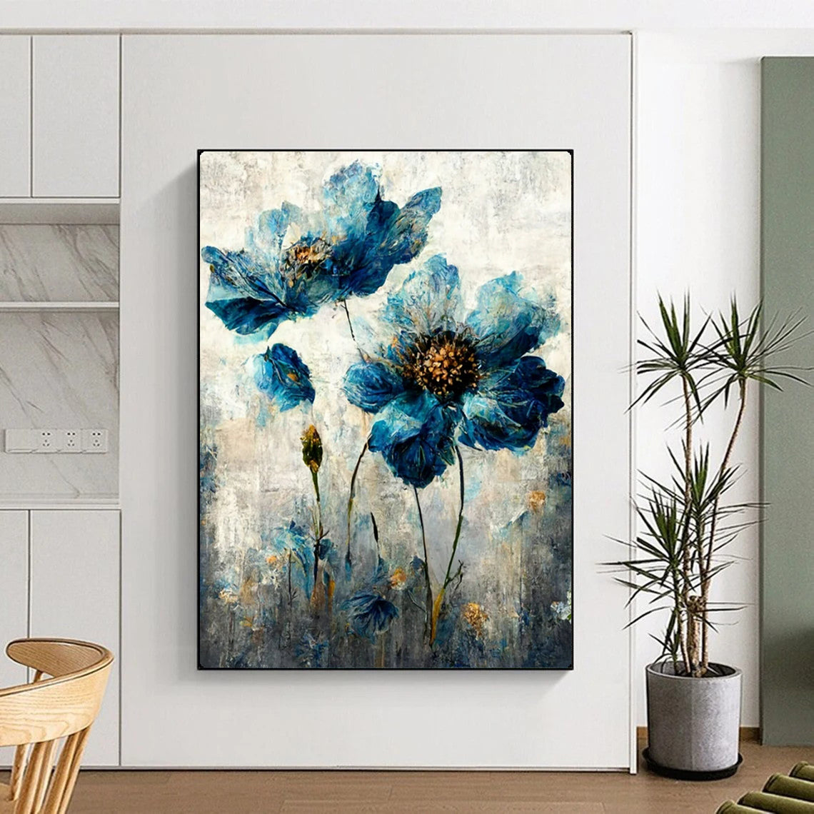 “Blue Flowers” - Impressionistic Acrylic Painting On Canvas PT2169