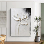 “White Flower in Relief” - Impasto Abstract Painting On Canvas PT2217