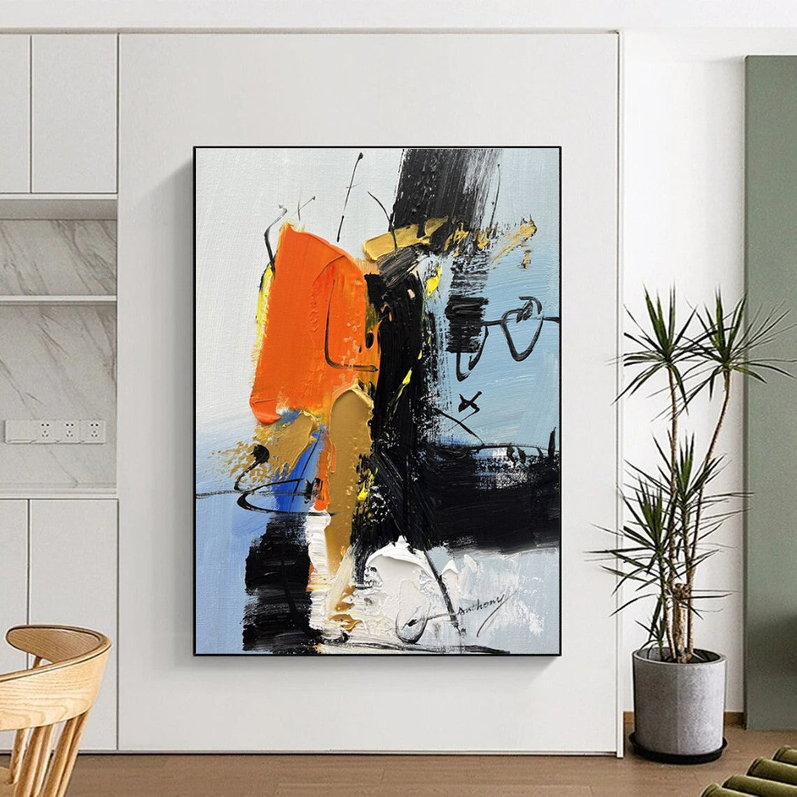 Orange - Black Symphony - Mainly Orange, Black, Blue, and Yellow - Abstract Expressionism PS0783