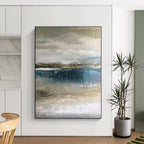 “Muted Coastal Landscape” - Blue, Gray, Beige Abstract Coastal Painting On Canvas PS0590