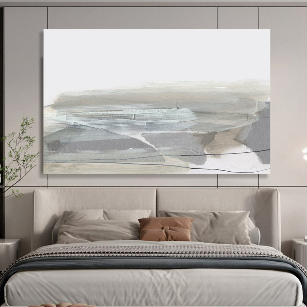 “Minimalist Gray and Beige Abstract Landscape” - Contemporary Landscape Painting On Canvas PT130