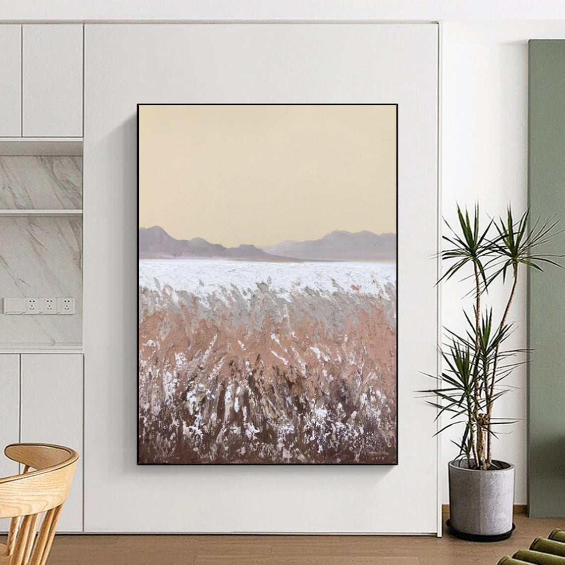 Beige - Brown - Gray Abstract Landscape, Evoking the Style of Georgia O'Keeffe's Desertscapes, Painting On Canvas PT2090
