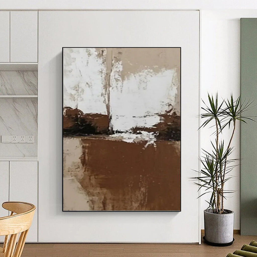 “Brown and White Abstract: Earthy Minimalist Art” - Subtle Textured Painting On Canvas PT0975