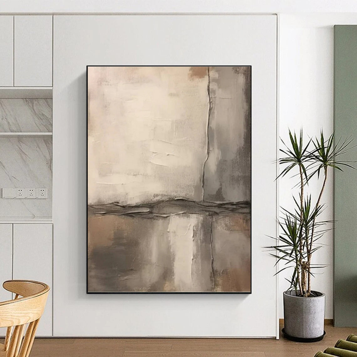 “Neutral Grid Textures” - Neutral Tones Abstract Minimalist Painting On Canvas PS0711