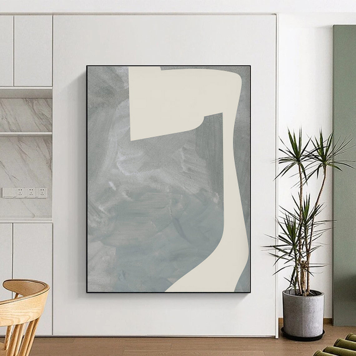 “Gray - White Abstract Forms” - Gray, White Minimalist Abstract Painting On Canvas PS0437