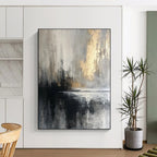 Gray - Gold Abstract Reflection Textured Painting On Canvas DS067