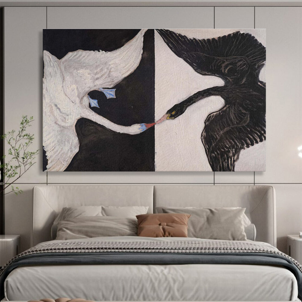 Black and White Swans in Symmetry Animal Painting On Canvas DKS125