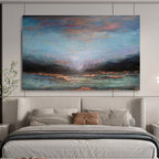 “Colorful Dusk Reflection” - Blue, Pink & Orange Seascape, Impressionistic Oil Painting On Canvas DKS780