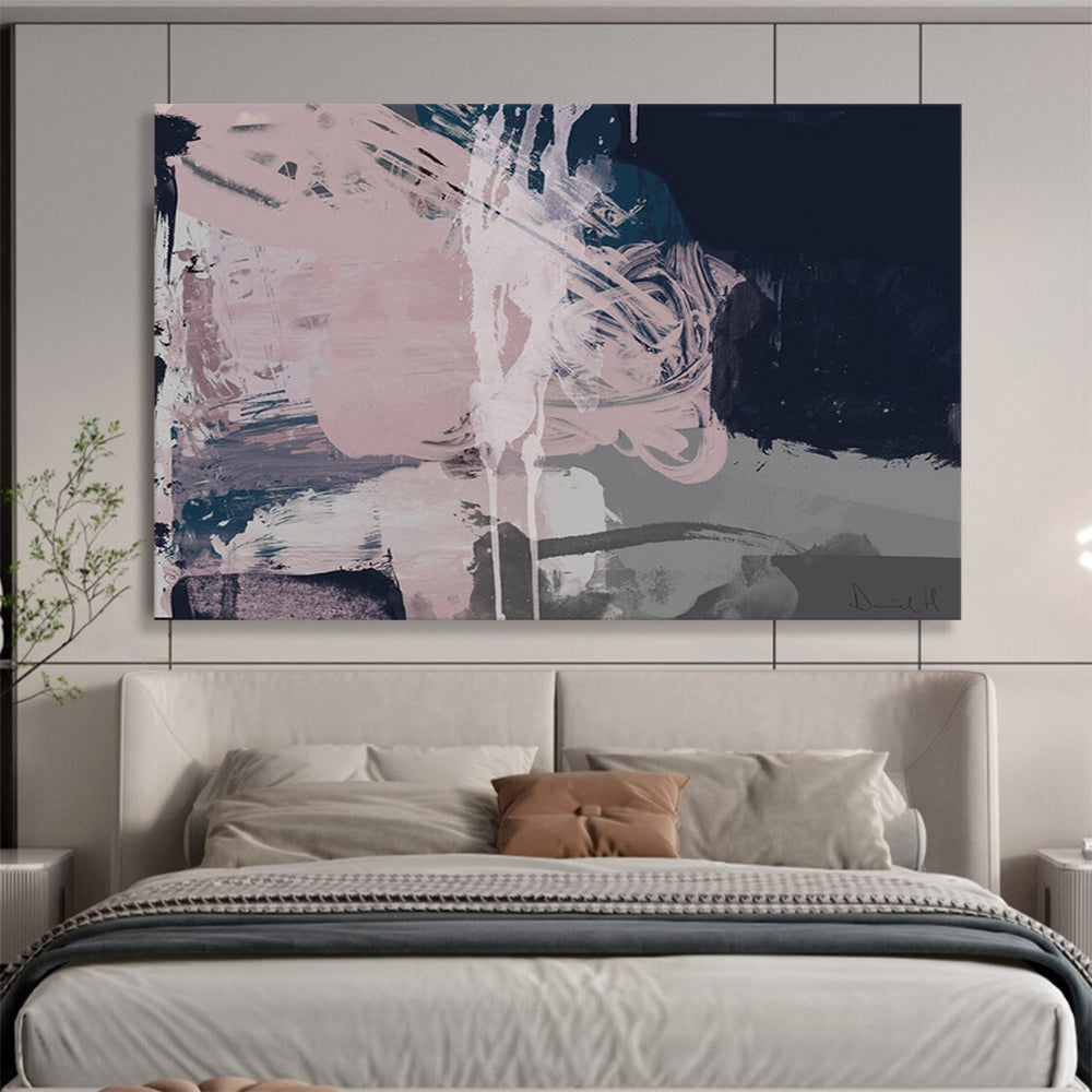 “Blush and Navy Abstract Fusion” - Subtle Abstract Painting On Canvas PT142