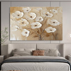 “Beige - White Floral Relief” Painting On Canvas DKS309