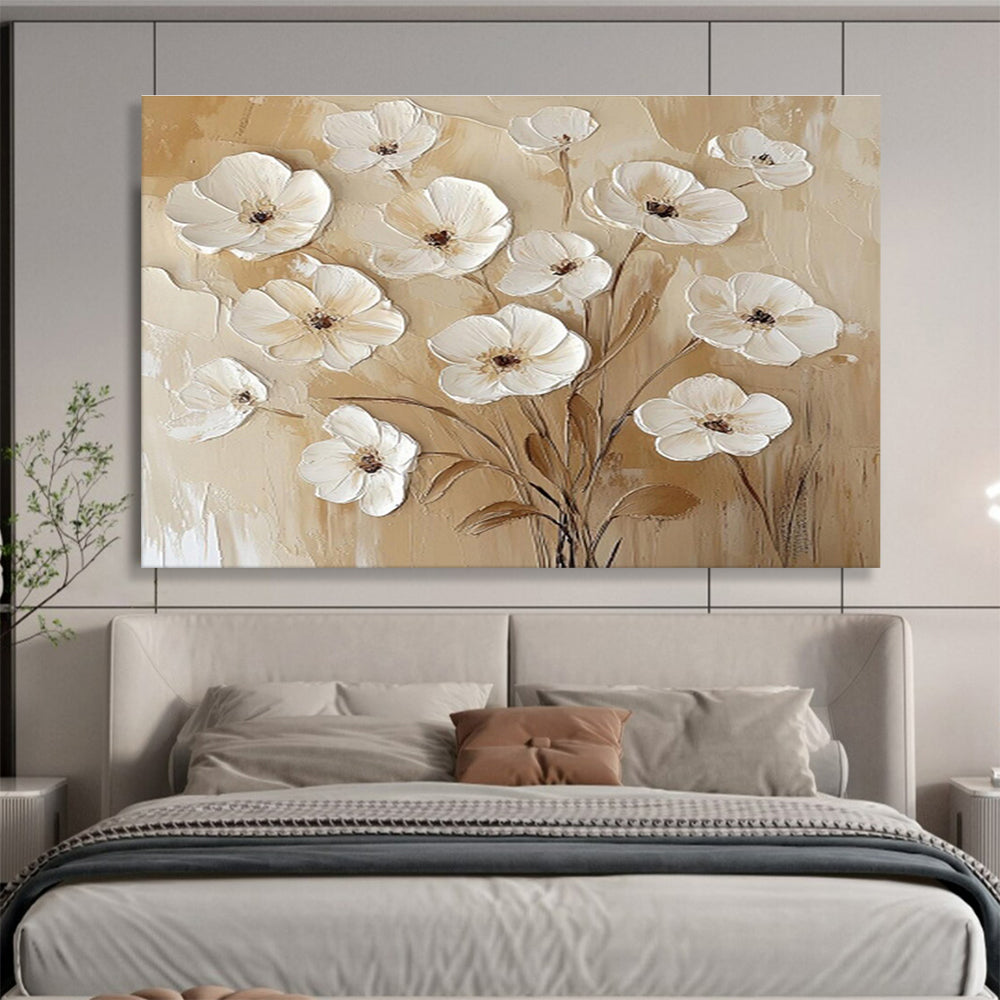 “Beige - White Floral Relief” Painting On Canvas DKS309