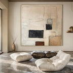 “Beige - Black - Brown Geometric” - Subtle Abstract Painting On Canvas PS0159