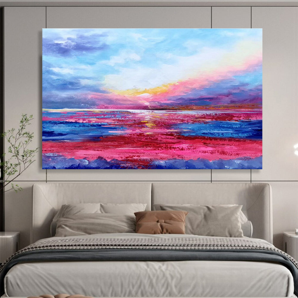 “Pink - Purple Seaside Sunset” Abstract Painting On Canvas DKS287