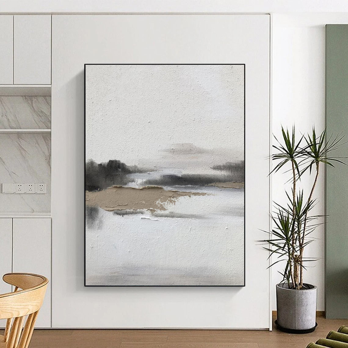 “Textured Landscape in Gray” - Landscape, Textured - Styled Painting On Canvas PT1672