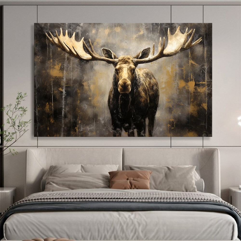 “Gold and Brown Moose in Mist” - Dramatic Wildlife Painting On Canvas PT079