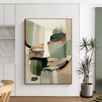 “Green - Gold Abstract Fusion” - Green, Gold, Beige Abstract Geometric Painting On Canvas PS0764