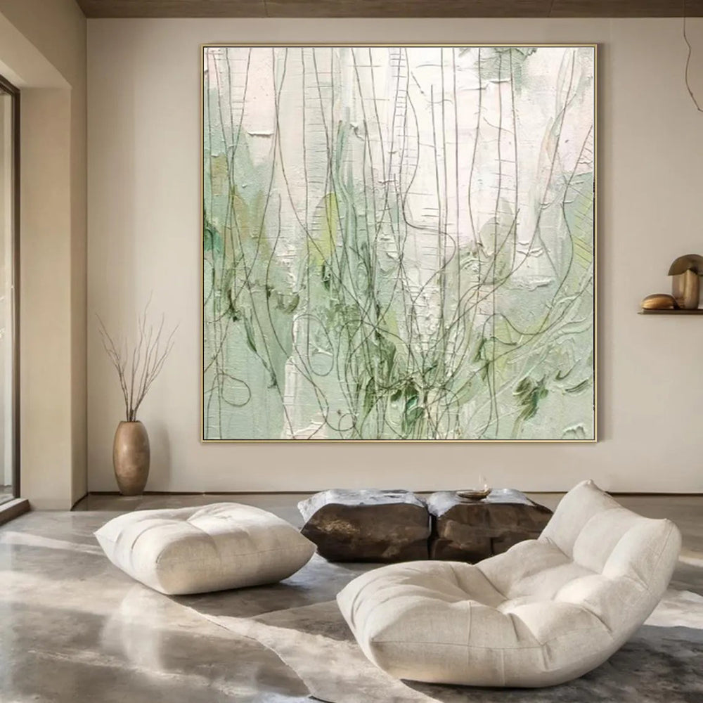 “Green - White Abstract Foliage” - Nature Abstract Painting On Canvas PS0206