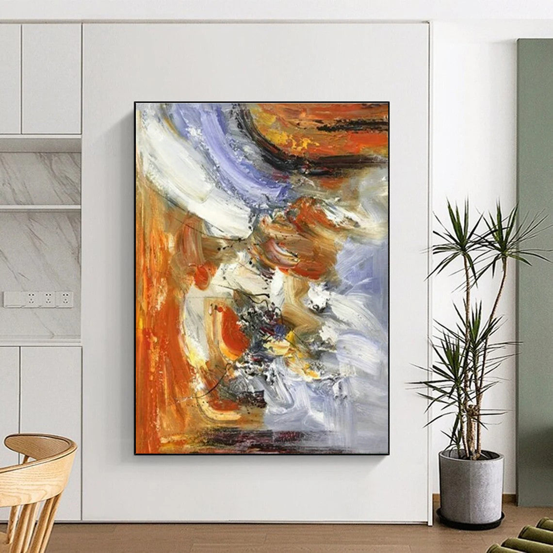 “Colorful Abstract Chaos” - Multicolor, Orange, Purple Abstract Dynamic Painting On Canvas PS0619