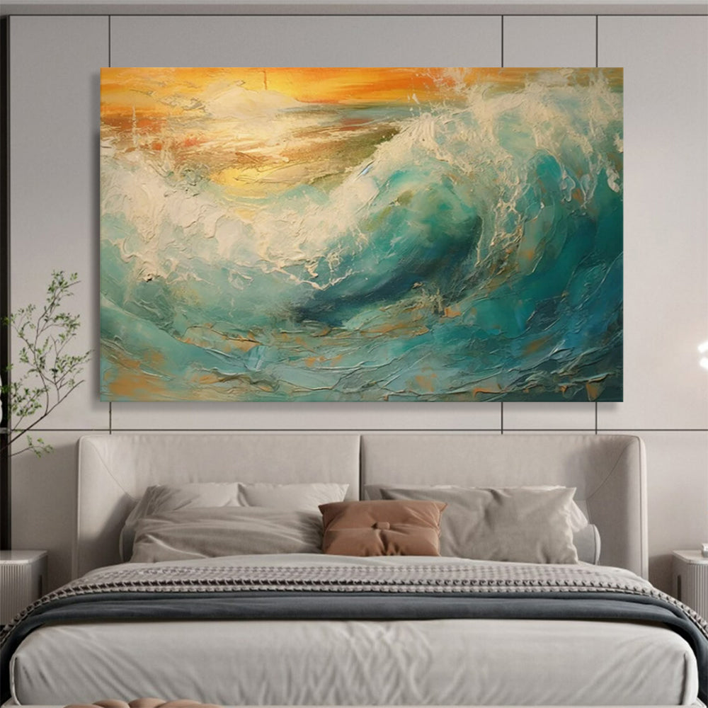“Textured Ocean Wave at Sunset” Impasto Seascape Painting On Canvas PT1801