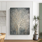 “Gray - Toned Bare Tree Silhouettes” - Abstract Winter Painting On Canvas PT1887
