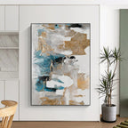 “Blue, Gray, and Gold Abstract” - Minimalist Abstract Painting On Canvas PT2245