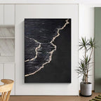 “Black and White Waves: Minimalist Ocean Art” - Bold Coastal Abstract On Canvas PT0959