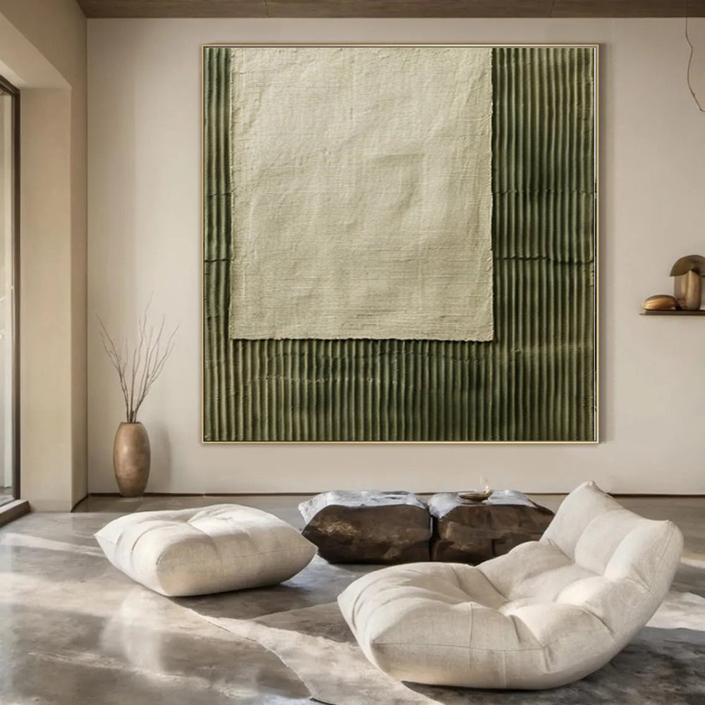 “Cloth - Over - Striped Green” - Mixed - Media Abstract Painting On Canvas PS0219