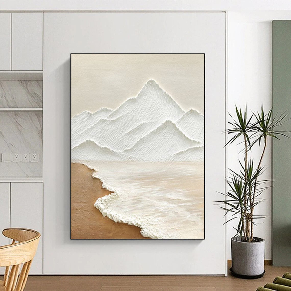 “White Mountain & Beach” - Textured Landscape Abstract Painting On Canvas DS273