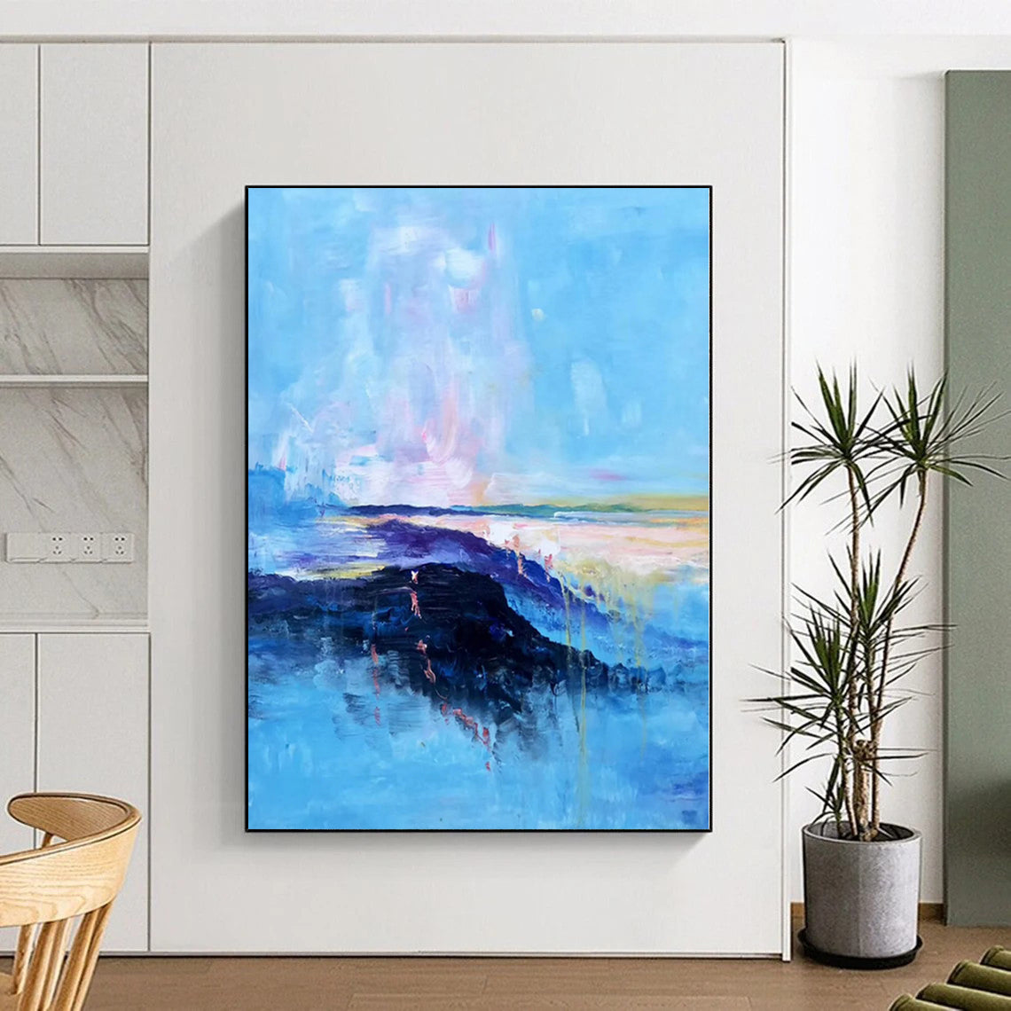 “Pastel - Blue Abstract Coastal Landscape” - Dreamy Landscape Painting On Canvas PS0326