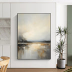 Gray - White - Gold Abstract Water Scene, Similar to the Style of J.M.W. Turner's Atmospheric Landscapes, Painting On Canvas PT2091