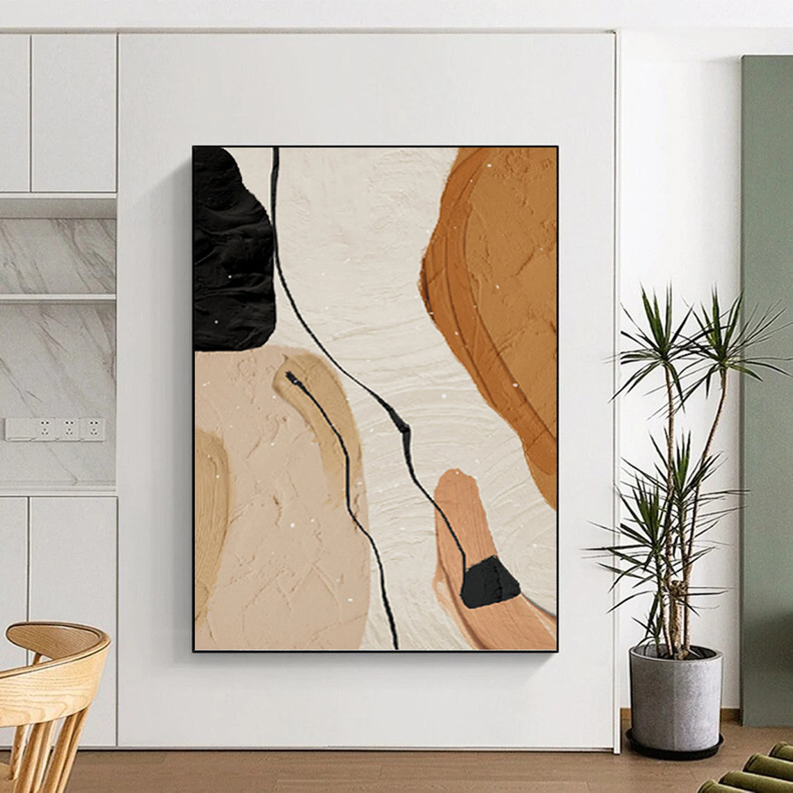 “Neutral and Black Abstract Shapes” - Abstract, Minimalist - Inspired Painting On Canvas PT1513