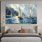 Sailing the Blue - Seaside Sailing Oil Painting, Ideal for Porch & Nautical - themed Room DKS669