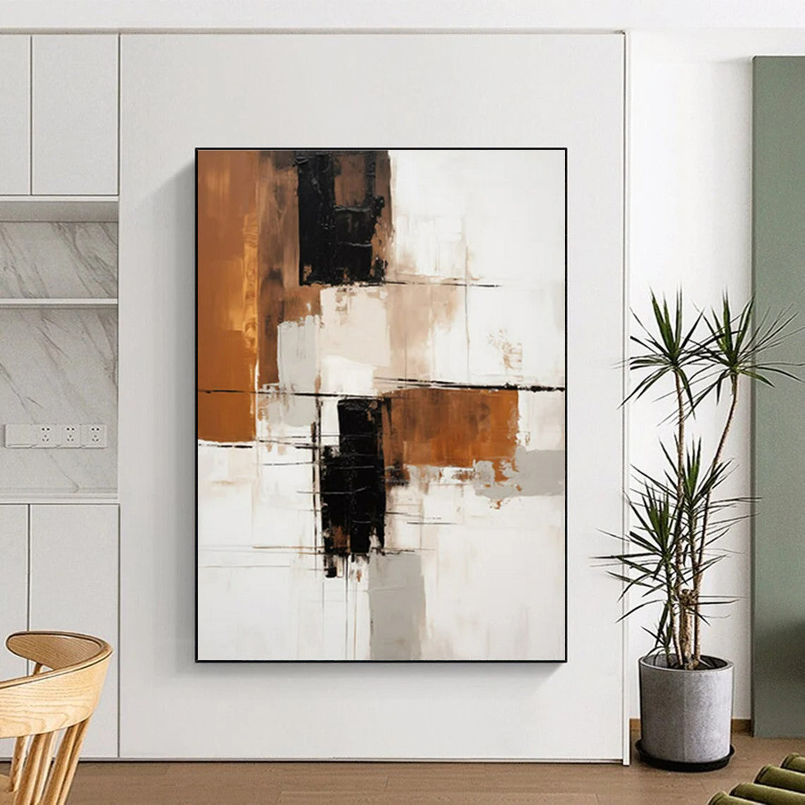 “White - Brown - Black Abstract Minimalist Blocks” Painting On Canvas PS0836