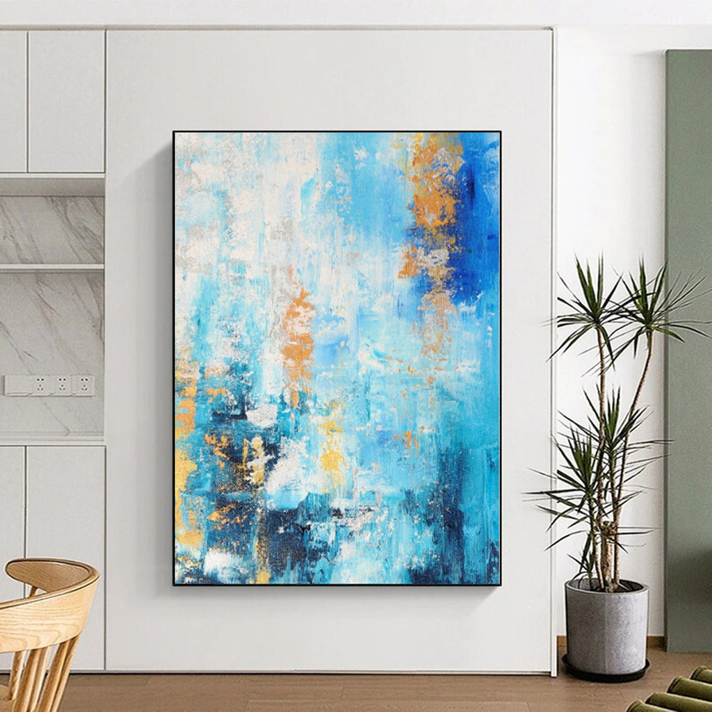 “Blue and Gold Abstract Flow” - Abstract Expressionist Painting On Canvas PS0015