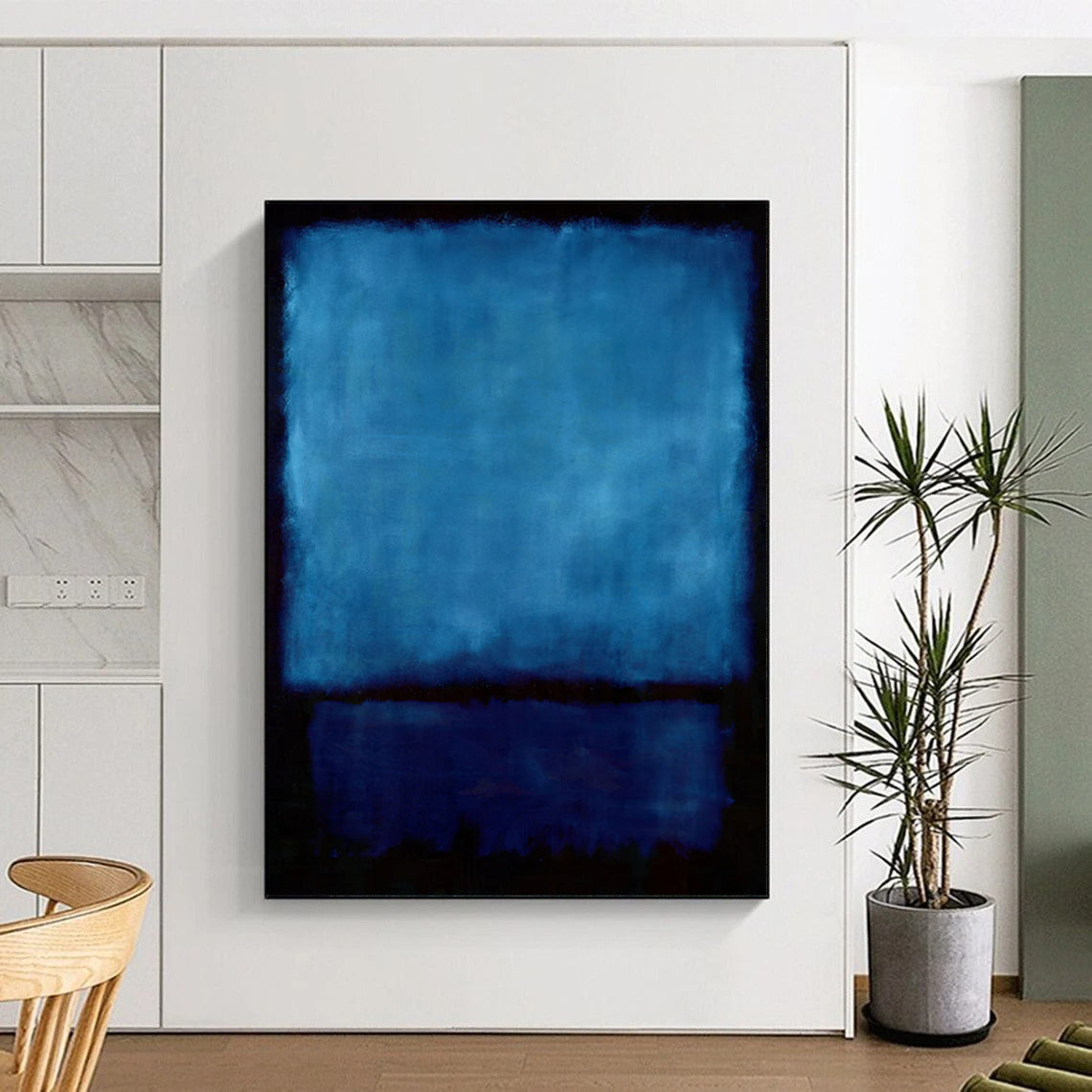 “Deep Blue and Dark Border Abstract” - Color - Blocked Abstract Painting On Canvas PT1943