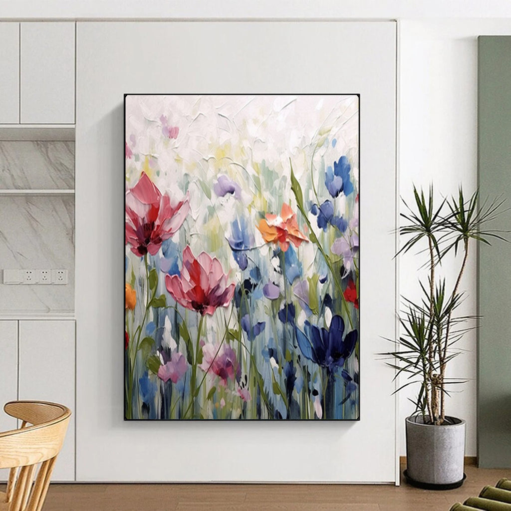 Blossom Symphony Colorful Impasto Flowers, Painting On Canvas PT2145