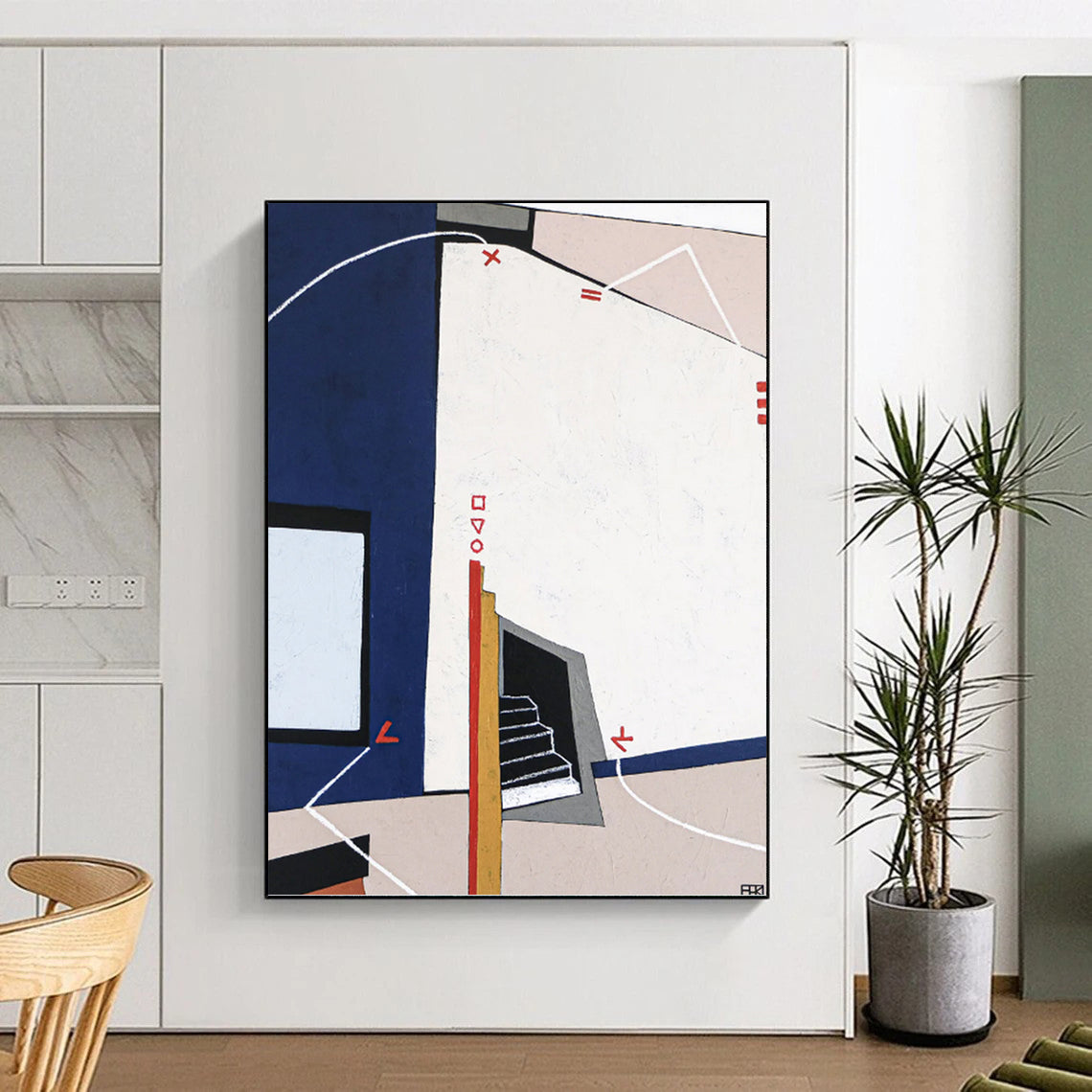 “Blue - White Geometric Abstraction” - Architectural Abstract Painting On Canvas PT1106