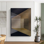“Earthy Geometric Fusion” - Brown, Gray, Gold Abstract Geometric Painting On Canvas PS0677