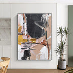 “Pink - Gold - Black Abstract Textures” - Pink, Gold, Black, White Abstract Textured Painting On Canvas PS0560