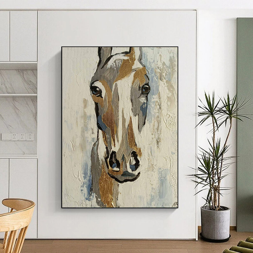 “Abstract Horse in Earth and Blue Tones” - Textured Acrylic Painting On Canvas PT2186