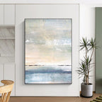 “Soft Coastal Abstraction” - Blue, Beige, White Abstract Seaside Painting On Canvas PS0547