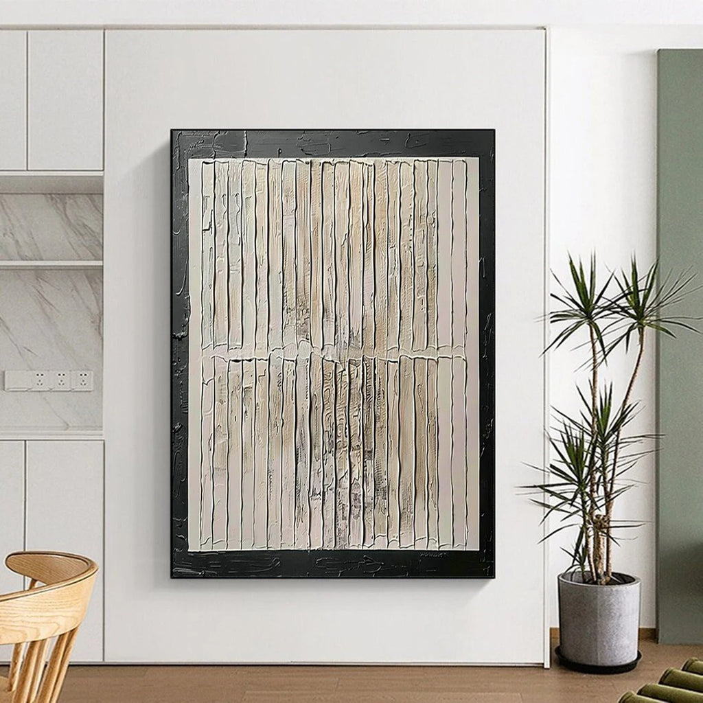 “Beige - White Textured Grid” - Minimalist Abstract Painting On Canvas PT2352